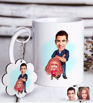 BK Gift Kişiye Özel Baba Kız Karikatürlü Beyaz Kupa ve Anahtarlık Hediye Seti-1 (Model 1)