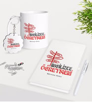 BK Gift Kişiye Özel İngilizce Öğretmeni Kupa Anahtarlık Beyaz Defter Kalem Hediye Seti-1 (Model 1)
