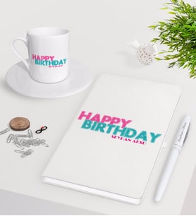 BK Gift Kişiye Özel Happy Birthday Beyaz Defter Kalem Türk Kahvesi Fincanı Seti-1 (Model 1)