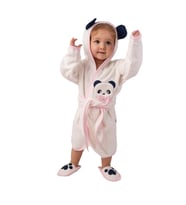 Sarebaby Sevimli Panda Doğum Hediyesi Organik Kız Bebek Bornoz Seti Antibakteriyel 0-2 Yaş (Pembe)