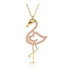 Pembe Taşlı Flamingo Altın Kaplama Gümüş Kolye