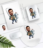 BK Gift Kişiye Özel Bay Balıkçı Karikatürlü Defter Kalem Kupa Mouse Pad Seti (Model 1)