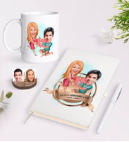 BK Gift Kişiye Özel Yılın En Mükemmel Çifti Karikatürlü Beyaz Defter Kalem ve Kupa Seti-19 (Model 1)