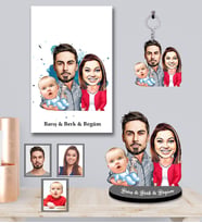 Kişiye Özel Aile Karikatürlü 3 lü Hediye Seti  Mod-1