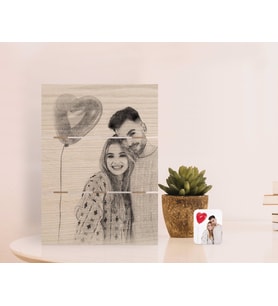BK Gift Kişiye Özel Karakalem Tasarımlı Otantik Masaüstü Ahşap Palet Çerçeve-2 (Beyaz)