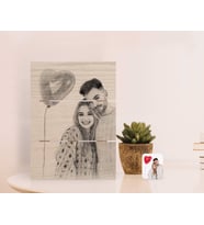 BK Gift Kişiye Özel Karakalem Tasarımlı Otantik Masaüstü Ahşap Palet Çerçeve-2 (Beyaz)