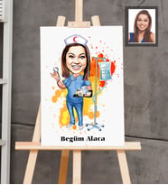 Kişiye Özel Hemşire Karikatürlü  Ahşap Tablo 30x47 Bayan-4