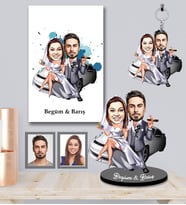 Kişiye Özel Gelin Damat Karikatürlü 3 lü Hediye Seti  Mod-2