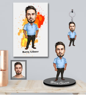 Kişiye Özel Erkek Karikatürlü 3 lü Hediye Seti Model-8