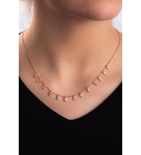 Zirkon Taşlı Rose Altın Kaplama Kadın Gümüş Kolye 925 Ayar