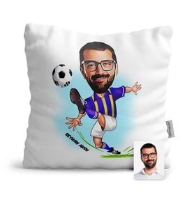 BK Gift Kişiye Özel Futbolcu Sarı Lacivert Karikatür  Yastık  1