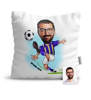 BK Gift Kişiye Özel Futbolcu Sarı Lacivert Karikatür  Yastık  1