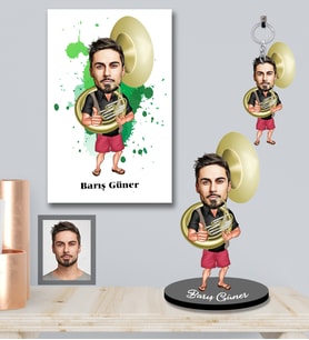 Kişiye Özel Korno Karikatürlü 3 lü Hediye Seti Bay-1