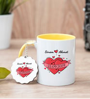 Sevgililere Özel Tarihli Ve İsimli Sarı Kupa Bardak Ve Anahtarlık Set