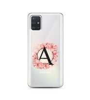 Pembe Çiçekli Harf Tasarım Süper Şeffaf Silikon Telefon Kılıfı Samsung A51 A-Har