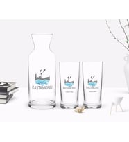 BK Gift Kişiye Özel Renkli Baskılı Kastamonu Tasarımlı Turistik İkili Rakı Bardağı ve Karaf Hediye Seti-1 (Model 1)