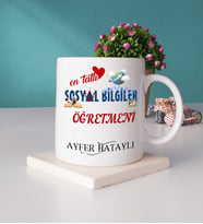 Mesajlı Sosyal Bilgiler Öğretmeni Kupa Bardak ve Taş Bardak Altlığı Hediye Seti