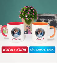 İkili Sevgiliye Sevgililer Günü Hediyesi 11 Kupa Bardak Kırmızı Turuncu