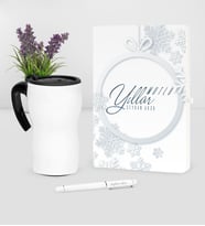 BK Gift Kişiye Özel Yılbaşı Mutlu Yıllar Temalı Beyaz Defter Kalem Termos Mug Seti - 14