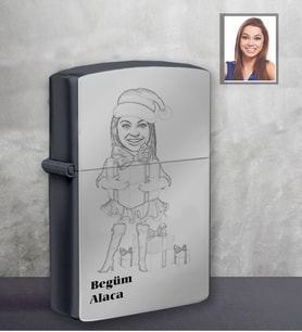 Kişiye Özel Yılbaşı Bayan Karikatürlü Siyah Benzinli Çakmak Model-4