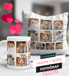 10 Fotoğraflı Kupa Bardak ve Yastık Seti