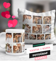 10 Fotoğraflı Kupa Bardak ve Yastık Seti
