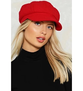 Kırmızı Bayan Şapka Kadın Kasket Yün Flat Cap
