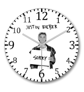 Justin Bieber2 Duvar Saati Bombeli Gercek Cam