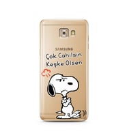 Snoopy Tasarımlı Süper Şeffaf Silikon Telefon Kılıfı Samsung C7 Pro 