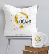 BK Gift Kişiye Özel Coğrafya Öğretmeni Temalı Yastık Kupa Seti - 3