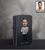 Kişiye Özel Aşçı Karikatürlü UV Baskılı Siyah Benzinli Çakmak Bay-5