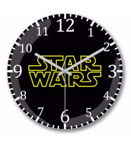 Star Wars Logo Siyah Zemin Duvar Saati Bombeli Gercek Cam