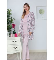 Sabahlıklı 3'lü  Lohusa Pijama Takımı - Tuba 519 Sabahlıklı Hamile Pijama Takımı