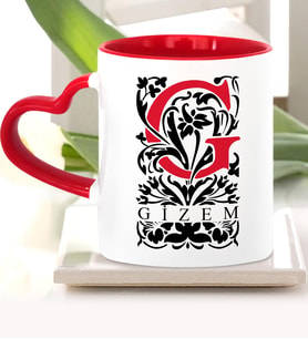 BK Gift Kişiye Özel G Harfi Kırmızı Kalpli Kupa Bardak Model 2
