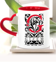 BK Gift Kişiye Özel G Harfi Kırmızı Kalpli Kupa Bardak Model 2
