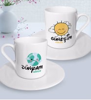 BK Gift Kişiye Özel Güneşim ve Dünyam İkili Türk Kahvesi Fincanı Seti-2 (Beyaz)