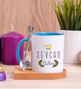 Evimizin SultanI Ahşap Altlıklı Mavi Kupa Bardak