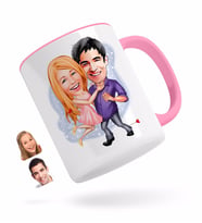 BK Gift Kişiye Özel Sevgililer Karikatürlü Pembe Kupa Bardak-3