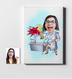 BK Gift Kişiye Özel Bayan Kimya Mühendisi Karikatür Kanvas Tablo 50x70cm 1