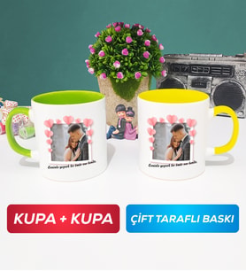 İkili Sevgiliye Sevgililer Günü Hediyesi 12 Kupa Bardak Yeşil Sarı