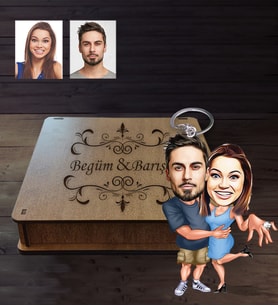 Kişiye Özel Sevgili Karikatürlü Ahşap Anahtarlık Kutulu Model 3