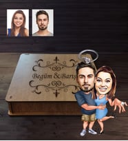 Kişiye Özel Sevgili Karikatürlü Ahşap Anahtarlık Kutulu Model 3
