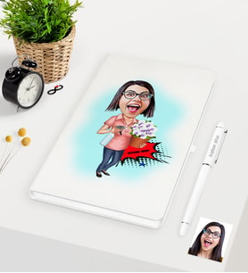 BK Gift Kişiye Özel Ev Hanımı Anne Karikatürlü Beyaz Defter Kalem Seti - 2