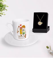 BK Gift Kişiye Özel Canım Öğretmenim Türk Kahvesi Fincanı ve İsimli Papatya Kolye Hediye Seti-4 (Model 1)
