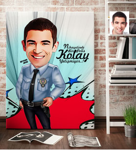 BK Gift Kişiye Özel Bay Polis Karikatür Kanvas Tablo 70x100cm 1