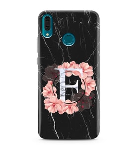 Mermer Çiçekli Harf Tasarım Süper Şeffaf Silikon Telefon Kılıfı Huawei Y9 (2019)
