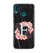 Mermer Çiçekli Harf Tasarım Süper Şeffaf Silikon Telefon Kılıfı Huawei Y9 (2019)