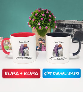 İkili Arkadaşa Hediye Yan Yana Kupa Bardak Kırmızı Siyah