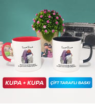 İkili Arkadaşa Hediye Yan Yana Kupa Bardak Kırmızı Siyah