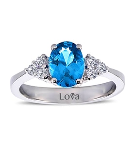Lova Pırlantalı Oval Blue Topaz Yüzük - 1050215